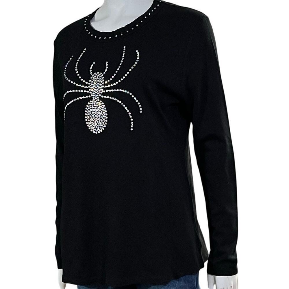 Central Park West Spider Rhinestone Sweatshirt Black Long Sleeve Top Size XL - Picture 4 of 11